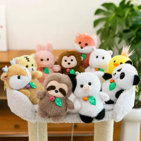 Cute Forest Animal Plush Keychain Sloth Panda Deer Tiger Stuffed Animal Keychain Backpack Bag Hanging Ornament For Boys Girls Gift
