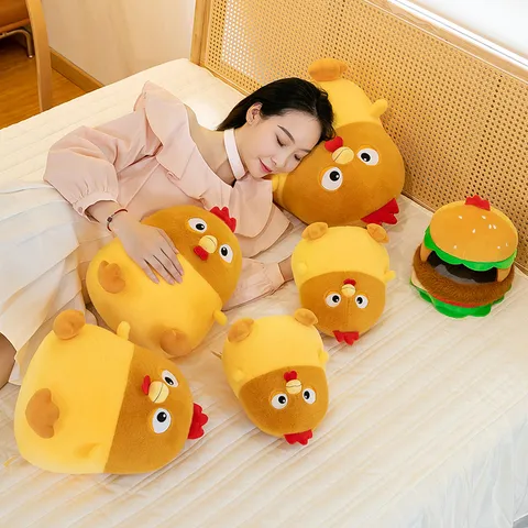 Cute Chicken Burger Plush Toy Soft Stuffed Animal Detachable Food Crossover Chicken Doll Kawaii Plushie For Kids Gift