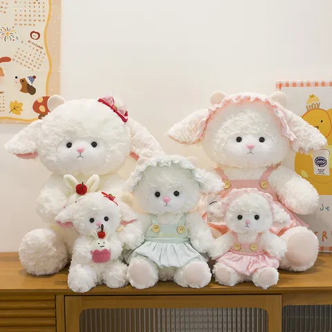 Cute White Lamb Plush Toy Soft Stuffed Sheep Doll With Dress Hat Cartoon Animal Plushie For Valentine Birthday Gift Kids Girls