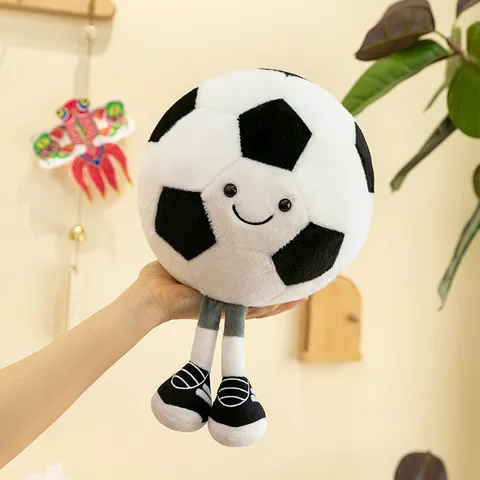Creative Anthropomorphic Sport Ball Plush Toy Soccer Basketball Rugby Volleyball 8-Ball Soft Stuffed Pillow Doll Gift For Kids