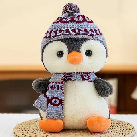Cute Winter Penguin Plush Toy With Knit Hat And Scarf Soft Stuffed Animal Doll Birthday Gift Home Decor Plush Backpack