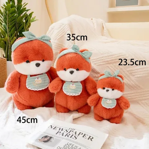 Cuddly Animal Plush Toy Soft Polyester Stuffed Panda Fox Duck Rabbit Doll With Bowtie And Bib For Kids Birthday Gift Home Decor