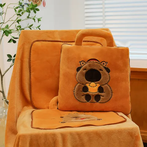 Cute Capybara Plush Pillow And Air Conditioning Blanket Two In One Cartoon Stuffed Animal Office Nap Throw Blankets Gift