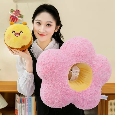 Cute Sunflower Bee Plush Pillow Large Soft Floral Stuffed Toy Bed Back Cushion Long Sleep Leg Pillow Home Decor Gift For Women Kids