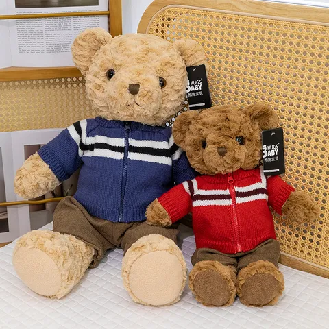 Simpatico Orsacchiotto di Peluche Con Cardigan a Maglia Vestiti a Strisce Morbido Animale di Peluche Bambola Orso Regalo di Compleanno per Bambini Fidanzata