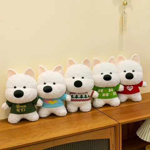 Cute West Highland White Terrier Plush Toy Stuffed Dog Wearing Knitted Sweater For Kids Girls Soothing Birthday Gift