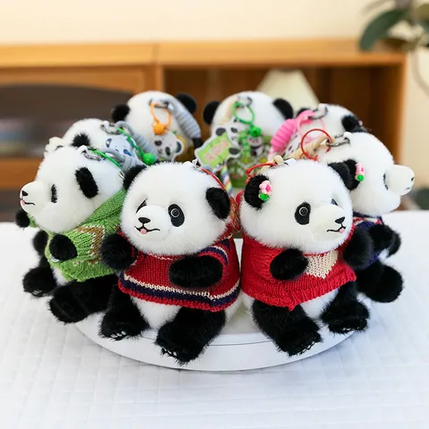 Adorable Panda Plush Toy Pendant With Mini Knitted Sweater For Bag Phone Decoration Soft Stuffed Animal Crossbody Gift