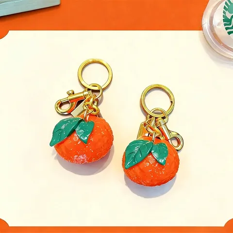 Lindo Llavero de Resina de Simulación de Frutas Dibujos Animados Naranja Fresa Hongo Colgante Llavero de Coche Bolsa Accesorios Colgantes Encanto Regalo