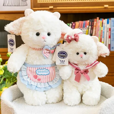 Cute White Sheep Plush Toy Stuffed Lamb Doll Sailor Apron Style Soft Plushie For Girls Valentine Day Birthday Gift Decor