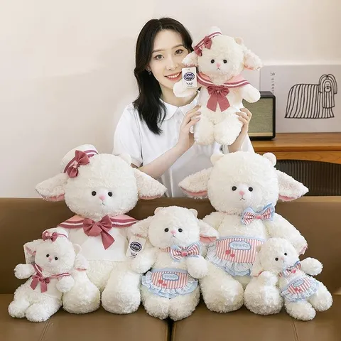 Cute White Sheep Plush Toy Stuffed Lamb Doll Sailor Apron Style Soft Plushie For Girls Valentine Day Birthday Gift Decor