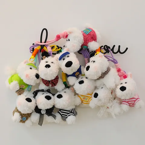 West Highland White Terrier Plush Keychain Cute Mini Puppy Dog Stuffed Toy With Colored Braided Rope For Backpack Charm Keyring Decor Gift For Girls Women
