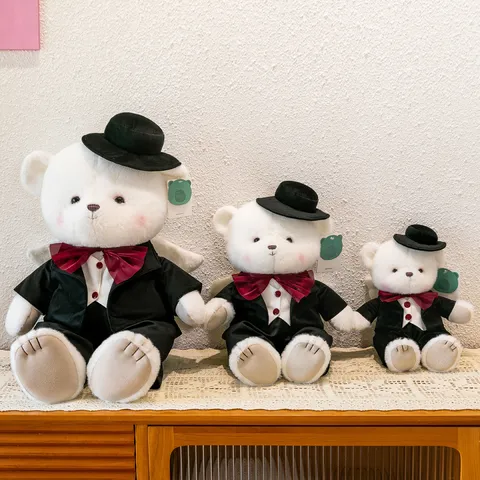Cute Romantic Wedding Couple Angel Teddy Bear Plush Toy Stuffed Animal Dolls With Angel Wings Lace Bridal Dress Groom Tuxedo Soft Mascot Dolls For Wedding Chamber Bedside Home Decor Gifts