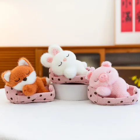 Cute Sleeping Animal Plush Toy Ornament With Dot Nest Soft Mink Velvet Stuffed Fox Rabbit Bear Cat Dog Pig Desktop Decor Birthday Gift