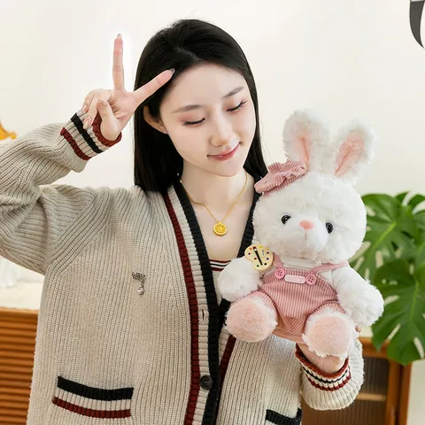 Cartoon Mocha Bear Plush Toy Cute Teddy Bear Wearing Corduroy Overalls Beret Rabbit Stuffed Animal Doll Birthday Gift For Kids