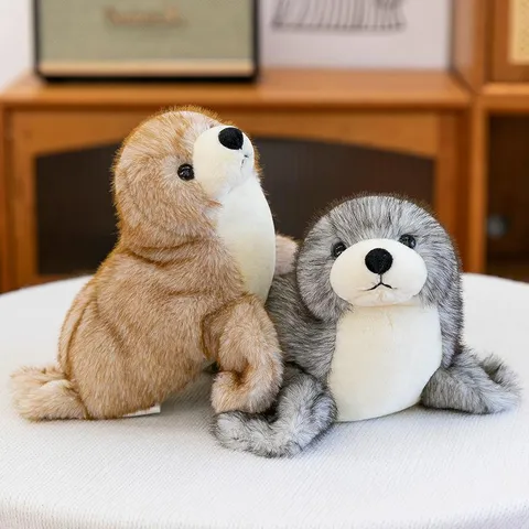 Juguete de Peluche de León Marino Realista Almohada de Foca Suave Animal de Peluche Lindo Muñeca de Animal Marino en Posición Prona Decoración del Hogar Regalo