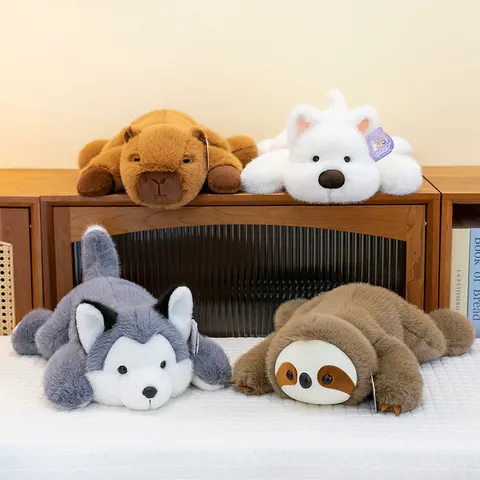 Simpatico Animale Peluche Morbido Farcito Bradipo Capibara Husky Volpe Panda Rosso Bambola per Bambini Compagno di Sonno Arredo Casa Regalo