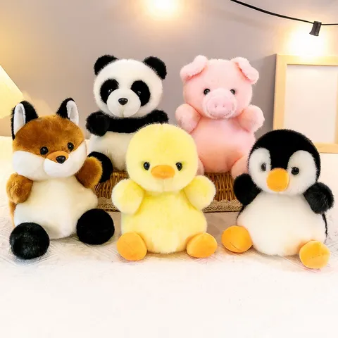 Juguete de Peluche de Animales de Dibujos Animados Suave para Niños Lindo Husky Panda Cerdo Conejo Pollito Zorro Pingüino Muñeco con Bordado de Mariquita Regalo