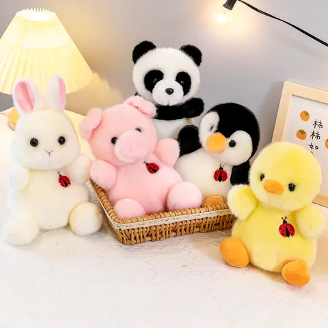 Juguete de Peluche de Animales de Dibujos Animados Suave para Niños Lindo Husky Panda Cerdo Conejo Pollito Zorro Pingüino Muñeco con Bordado de Mariquita Regalo