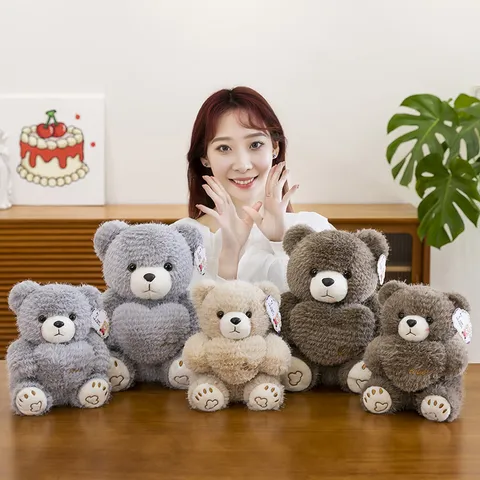 Seated Heart Teddy Bear Plush Toy With Love Embroidery Soft Stuffed Animal Doll For Children Birthday Gift Home Decor