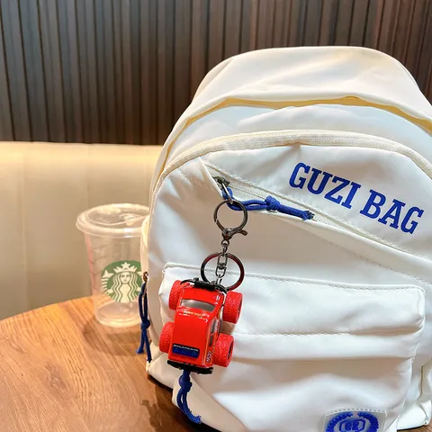 Red Inertia Fire Truck Keychain Toy Model Pull Back Off-Road Vehicle For Kids Small Gift Bag Hanging Decorative Accessory