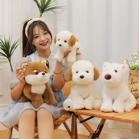 Cute Dog Plush Toy Soothing Stuffed Animal Doll For Kids Gift West Highland Labrador Akita Sitting Lying Position Home Decoration