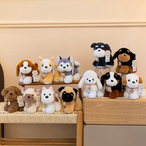 Realistic Dog Breed Plush Doll Pendant Puppy Keychain Bag Ornament Husky Poodle Corgi Stuffed Animal Toy With Leather Strap Metal Clasp Gift For Kids Women
