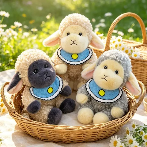 Cute Curly Plush Sheep Toy Bib Black Faced Lamb Doll Backpack Pendant New Year Gift Office Desk Home Ornament For Children