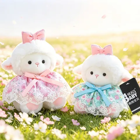 Porte-Clés en Peluche Mouton Mignon Agneau en Peluche Avec Écharpe Robe en Dentelle Fleurie Sac à Dos Cadeau Femmes Filles