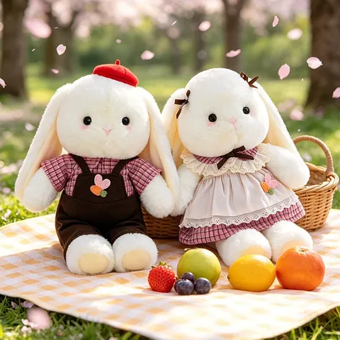 Long Ear Rabbit Plush Toy Cute Dressed Couple Honey Bunny Soft Stuffed Animal Soothing Toy Birthday Gift For Girls Kids