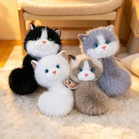 Realistic Cat Head Plush Coin Purse Pendant Cute Ragdoll Stuffed Animal Keychain Bag Charm For Girls Women Birthday Gift