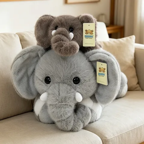 Simpatico Peluche Elefante Sdraiato Morbido Animale Di Pezza Bambola Per Bambini Compagno Di Sonno Grigio Marrone Cuscino Regalo