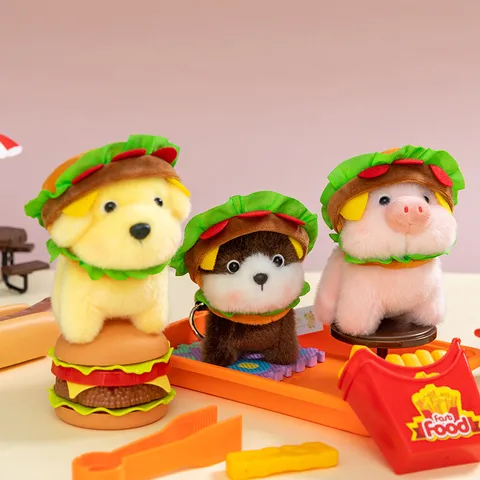 Portachiavi in Peluche di Animali Hamburger Cane Maiale Orso Elefante Peluche Morbido Ciondolo Borsa Bambola Antistress per Bambini Ragazze Regalo