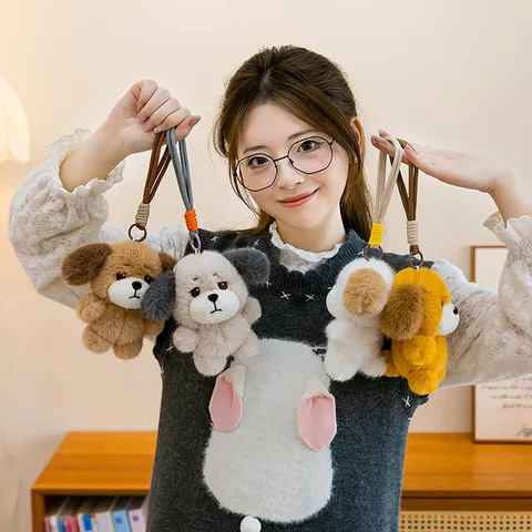 Simpatico Ciondolo Portachiavi in Peluche a Forma di Cane Con Espressione Offesa e Corda Intrecciata Colorata Giocattolo di Peluche per Borsa Regalo