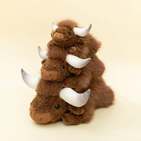 Peluche de Vaca Highland Realista Marrón Animal de Peluche Suave Juguete de Ganado Escocés Almohada de Pelo Largo Regalo de Decoración