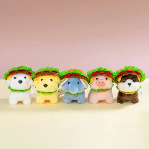 Portachiavi in Peluche di Animali Hamburger Cane Maiale Orso Elefante Peluche Morbido Ciondolo Borsa Bambola Antistress per Bambini Ragazze Regalo