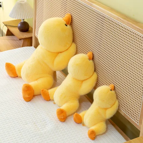 Cute Yellow Duck Plush Toy Lying Position Soft Polyester Stuffed Animal Pillow Doll For Girls Sleep Companion Healing Gift