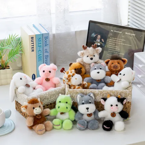Cute Animal Plush Toy Miniature Doll Ornament Soft Polyester Stuffed Cartoon Figure Tabletop Decoration Charm Birthday Gift For Kids Adults