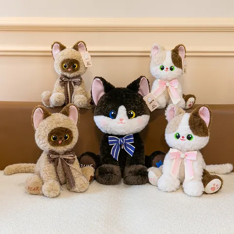 Lindo Gato de Peluche Familia Ximi Animal de Peluche Suave Muñeco de Gatito Con Lazo Para Niños Regalo de Cumpleaños Hogar