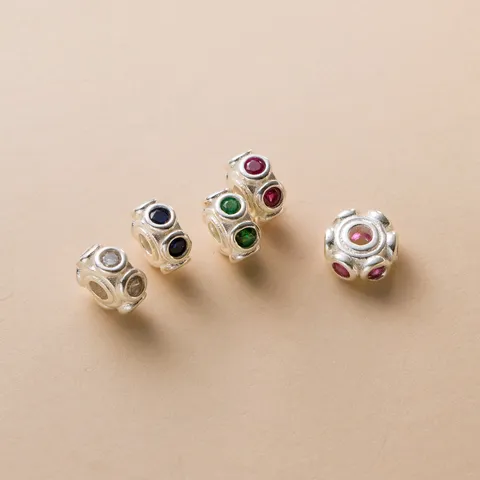 925 Sterling Silver Flat Round Spacer Beads For DIY Jewelry Making Colorful Rhinestone Inlaid Handmade Bracelet Necklace Charms Beads Accessories