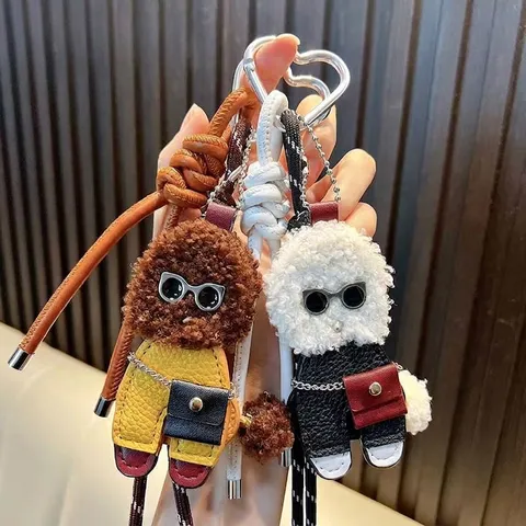Lockiges Plüsch PU Leder Teddy Hund Schlüsselanhänger Mode Taschenanhänger Herzschnalle Auto Schlüsselring Winter Geschenk