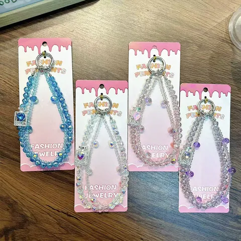 Crystal Beaded Phone Chain With Perfume Bottle Pendant Heart Double Chain Keychain Bag Charm Gift For Women Girl