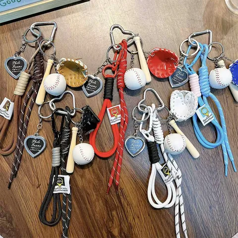 Baseball Sport Keychain Braided Rope With Miniature Bat Glove And Heart Photo Frame Car Bag Pendant Decor For Sports Fans
