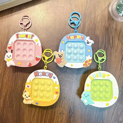 Portachiavi Pop It Animale Cartone Animato Giocattolo Decompressione Elettronico Fidget Game Ciondolo Borsa Regalo Divertente per Bambini Adulti