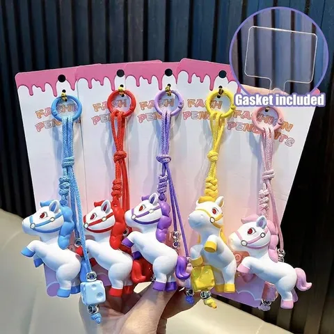 Cute Cartoon Pony Keychain Zodiac Horse Pendant With Braided Rope PVC Animal Bag Charm For Women Kids School Car Accessory Gift