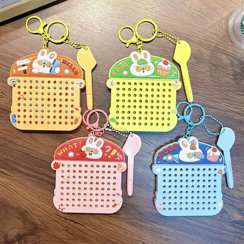 Cute Cartoon Rabbit Magnetic Drawing Board Keychain Mini Steel Ball Drawing Pad Stress Relief Toy Bag Pendant Gift For Kids