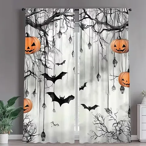 Halloween Cartoon Spook Pompoen Print Gordijnen Polyester Verduisterend Voor Woonkamer Slaapkamer Feestelijke Party Home Decor