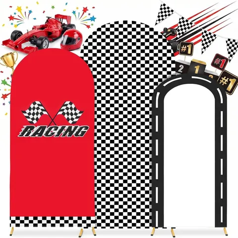 Racing Car Theme Arch Backdrop Covers Set Arched Wall Backdrop Cover For Children Birthday Party Welcome Decoration Arch Stand Cover