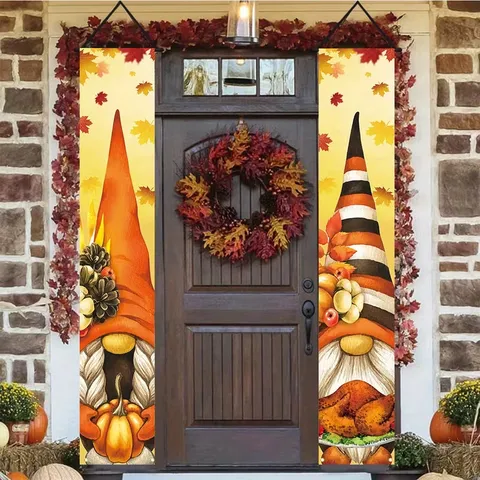 Thanksgiving Porch Banner Fall Harvest Decorations Welcome Hello Fall Hanging Sign Outdoor Indoor Door Decor Pumpkin Maple Leaf Sunflower Pattern