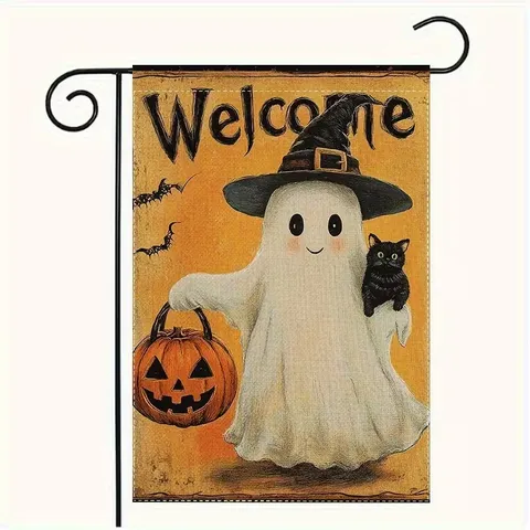 Halloween Gartenflagge Outdoor Hof Dekoration Süß Geist Fledermaus Kürbis Druck Polyester Hänge Banner Für Veranda Rasen Garten Schild