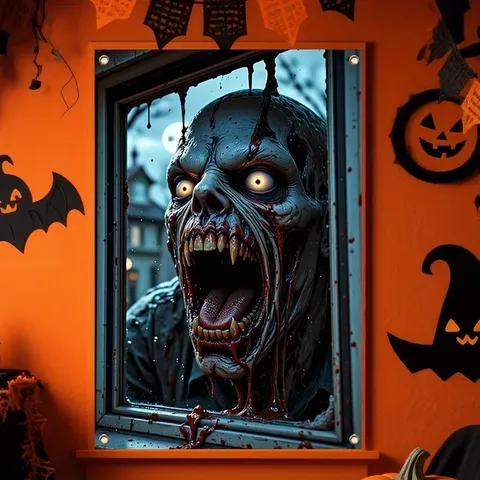 Halloween Finestra Banner Arazzo Orrore Spaventoso Fantasma Scheletro Impronte di Sangue Esterno Interno Festa Casa Infestata Decorazione Poster Poliestere Sfondo
